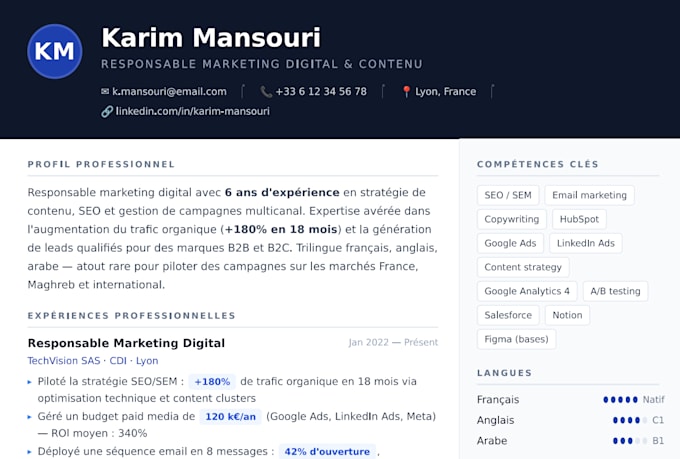 write an ats optimized CV and linkedin profile that gets you interviews